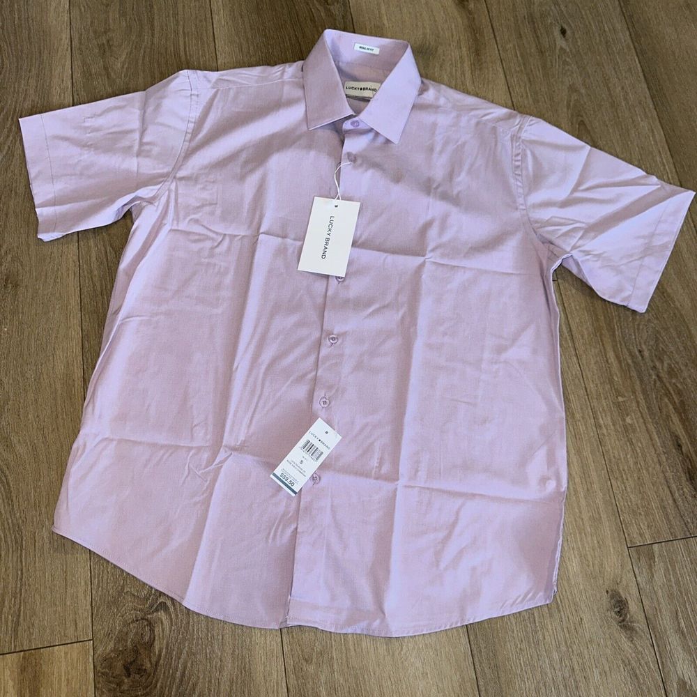 Lucky Brand Men's Short Sleeve Button Up Stretch Shirt Rose Chambray S Small NEW
